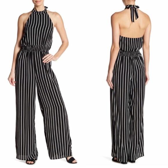 NWT superfoxx striped halter wide leg jumpsuit - Picture 1 of 7